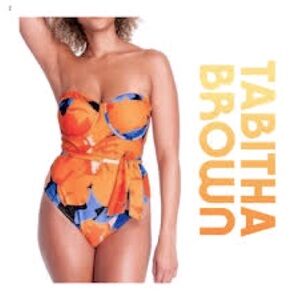 Tabitha Brown M Orange Blue Bold Floral One Piece underwire Maillot swimsuit EUC